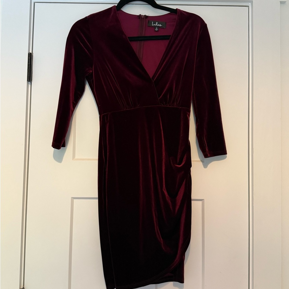 Lulu's Deep Burgendy Velvet Long Sleeve Dress